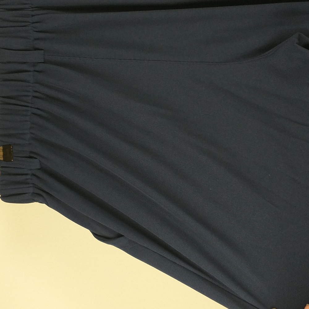 NEW HALARA Flex High Waist Plicated Waffle Knit Wide Leg Pants Large Petite Navy - Picture 9 of 12